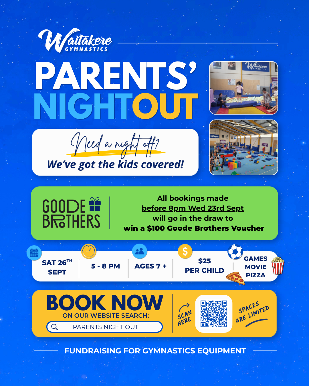 Flyer advertising 3 hours of fun while the parents enjoy the night off